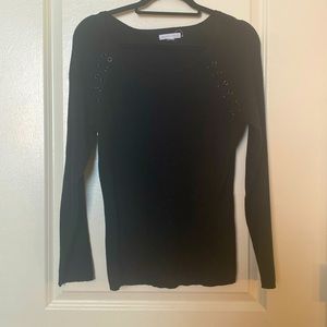(NWOT) New York & Company Black Ribbed Top w/ Metal Grommet Eyelet Detail, Large